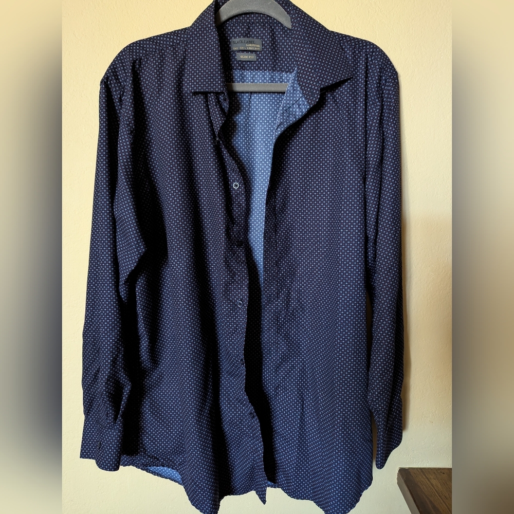Black Label By Ruffini Classic Navy Blue Men's Button Down Shirt, Slim Fit, J204